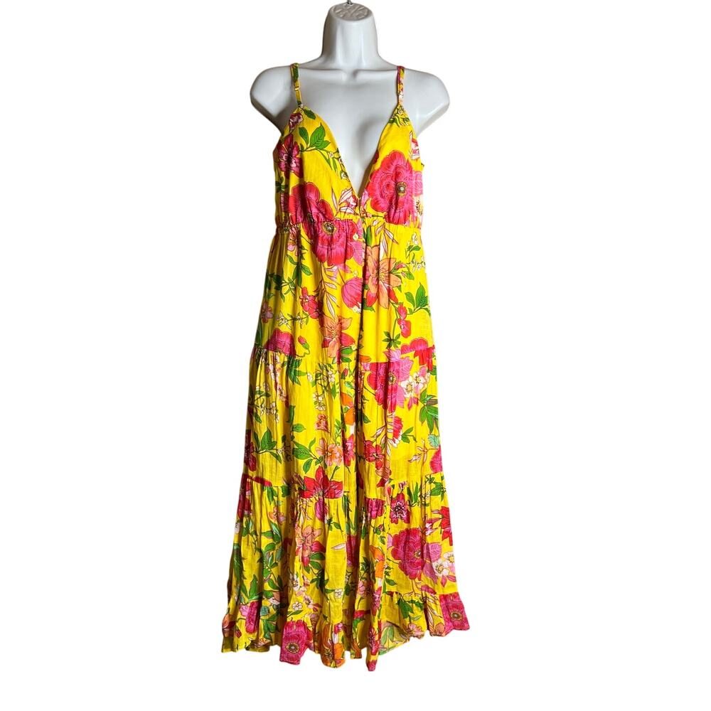 Band Of The Free - B.O.G Collective Yellow Pink Floral Flowy Dress M NWT